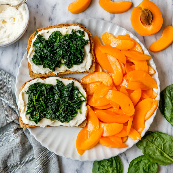 Ricotta Toasts with Wilted Spinach & Lime-Dressed Apricots | Shaw's