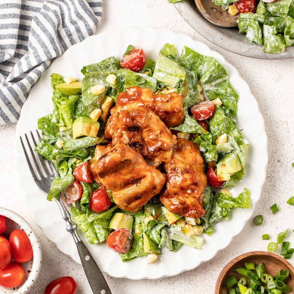 BBQ Chicken Thighs with Romaine, Avocado, Corn & Creamy Ranch Salad