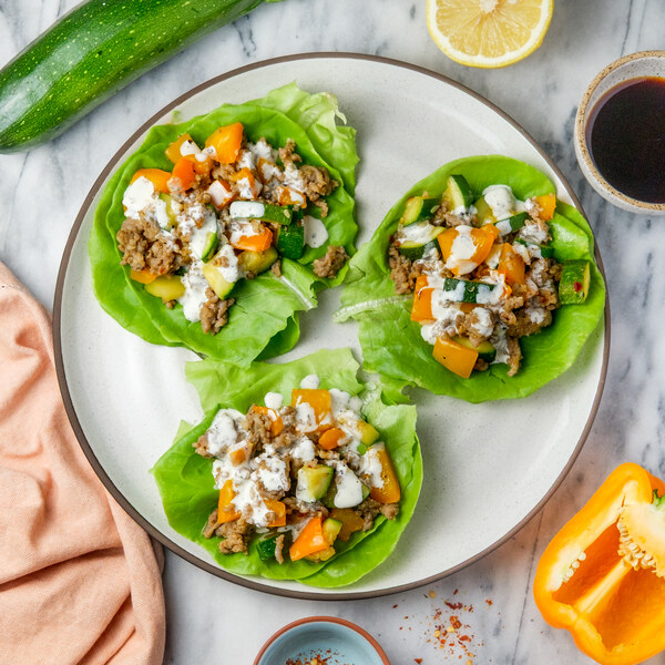 Balsamic Sausage Lettuce Wraps with Zucchini, Bell Pepper & Lemon Mayo