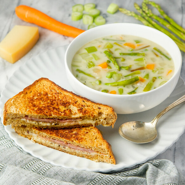 "Cacio e Pepe" Grilled Cheese with Prosciutto & Creamy Asparagus Soup