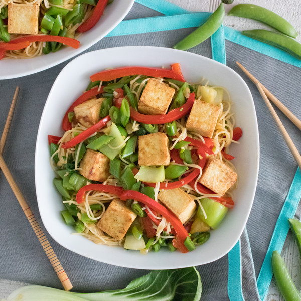  Tofu Noodle Pancit with Bok Choy, Snap Peas & Bell Peppers