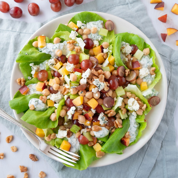 Chickpea Waldorf Salad with Peaches, Grapes & Blue Cheese