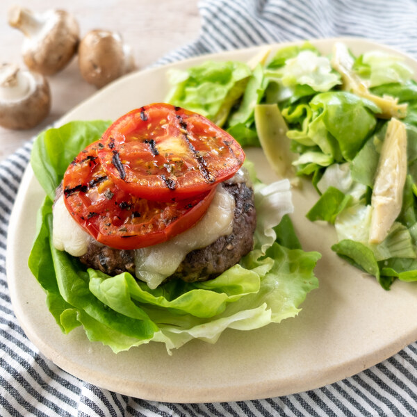 Mushroom & Olive Stuffed Pizza Burger Wrap with Lemony-Artichoke Salad