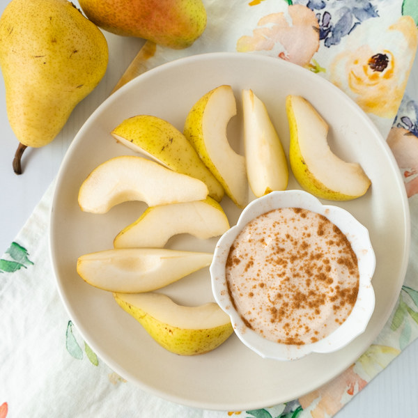 Super Simple Maple-Cinnamon Yogurt Dip with Sliced Pears