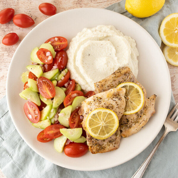 Lemon Oregano Chicken, Feta Cauliflower Mash & Cucumber-Tomato Salad