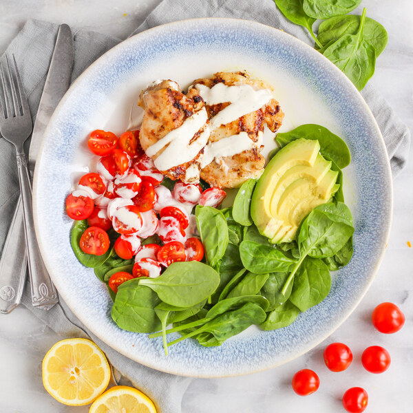Grilled "Halal Cart" Chicken with Veggies, Avocado & Tahini Sauce