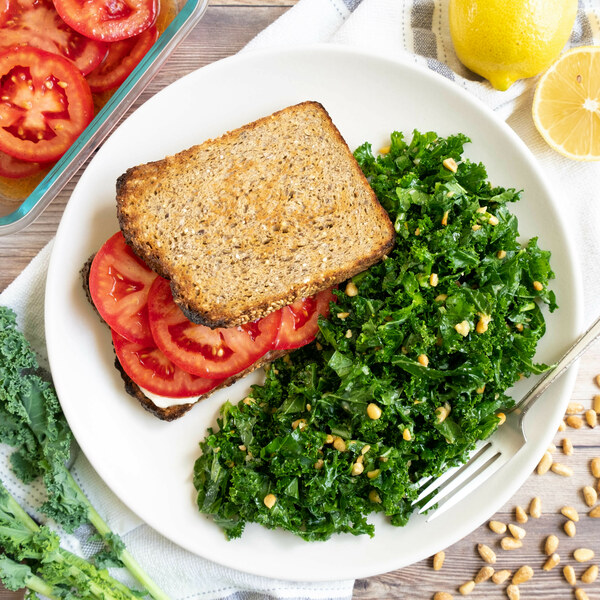 Southern-Style Tomato Sandwich with Pine Nut Kale Salad