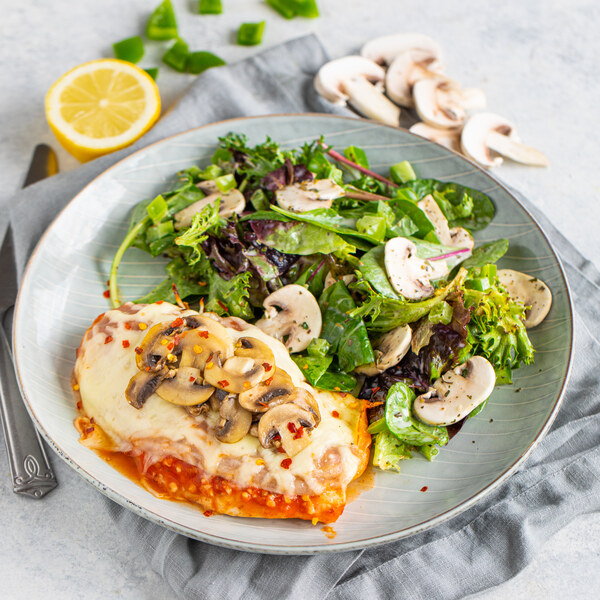 "Prosciutto & Mushroom Pizza" Smothered Chicken with Mixed Greens