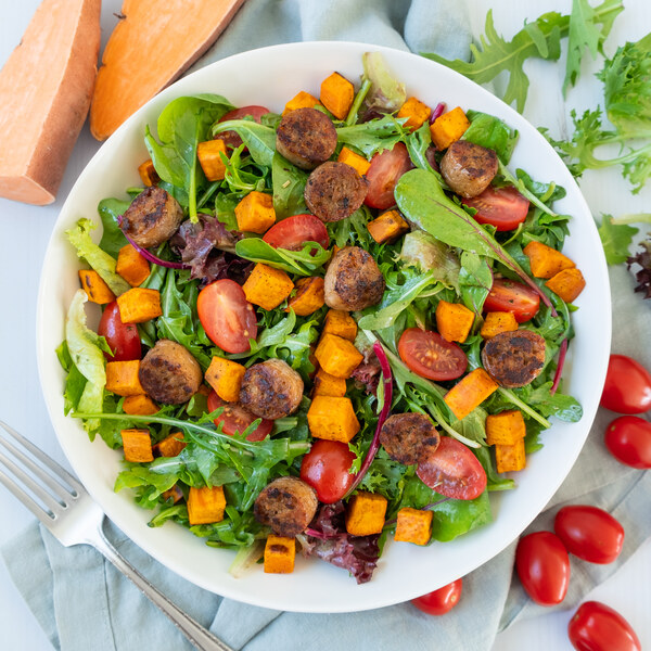 Mixed Green Salad with Veggie Sausage, Sweet Potato & Italian Dressing