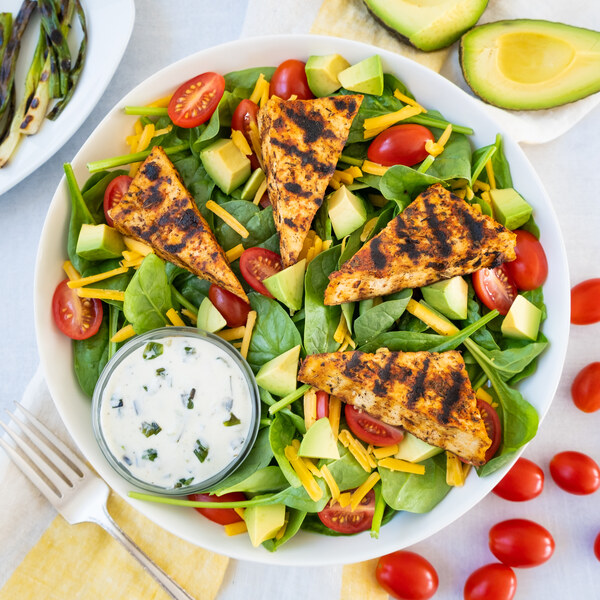 Cajun Tofu, Cheddar & Spinach Salad with Scallion-Yogurt Dressing