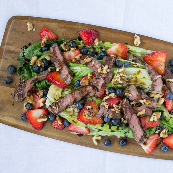 Grilled Romaine, Steak & Berry Salad with Walnuts