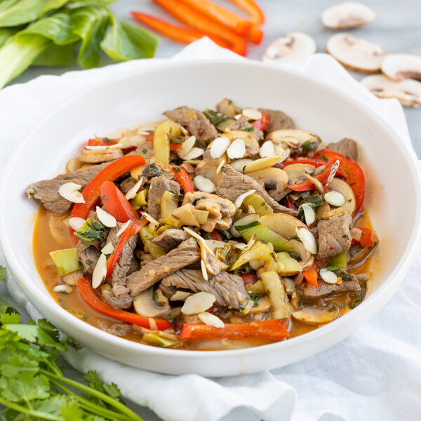 Steak, Bok Choy, Bell Pepper & Cilantro Stir-Fry with Almonds
