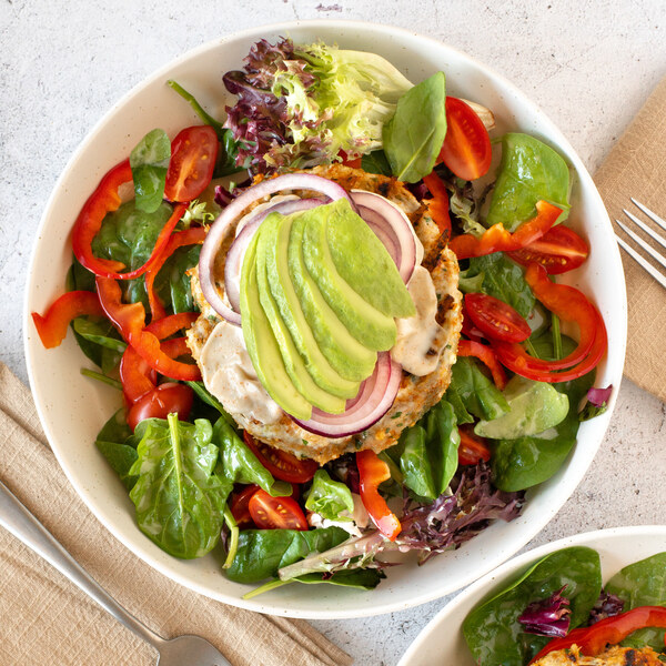 Southwest Turkey Burger Salad with Onion, Avocado, Peppers & Tomatoes