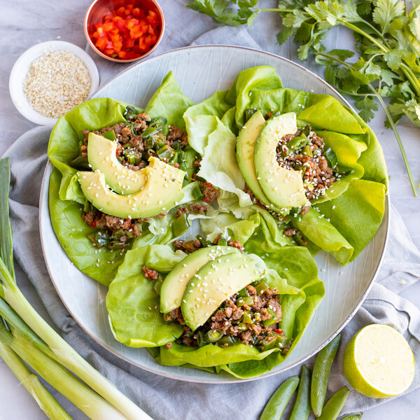 Sesame-Lime Lettuce Cups with Veggie Ground, Chili Peppers & Cilantro