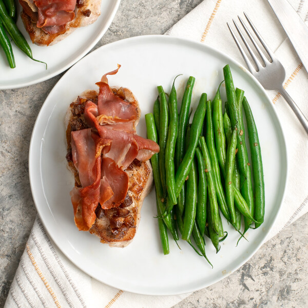 Pork Chop with Cinnamon-Date Topping, Prosciutto & Garlic Green Beans