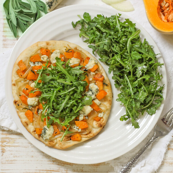 Butternut Squash, Onion, Sage & Blue Cheese Flatbread with Arugula