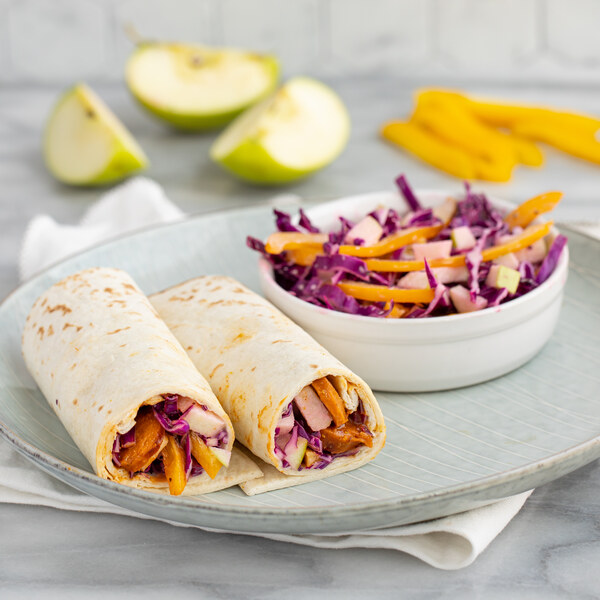 "Currywurst" Vegan Sausage Wrap with Red Cabbage, Pepper & Apple Slaw