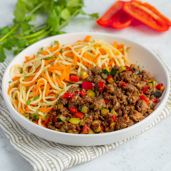 Veggie Ground Stir-Fry with Carrot & Cilantro-Tossed Rice Noodles