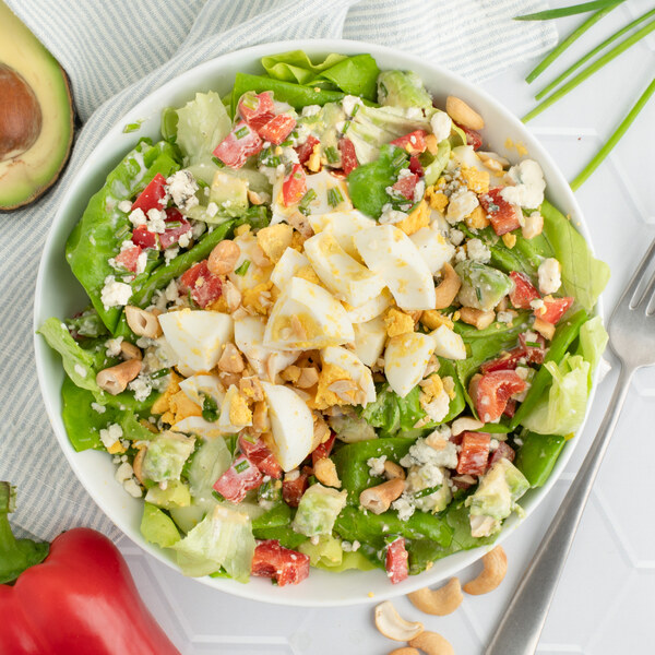 Chopped Egg, Pepper, Avocado & Cashew Salad with Blue Cheese Dressing