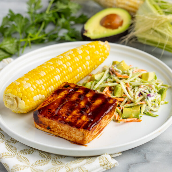 BBQ Tofu with Corn on the Cob & Creamy Broccoli Slaw