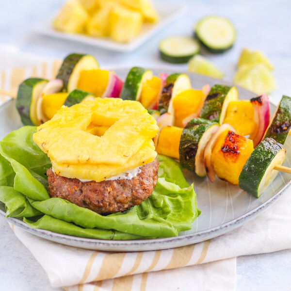 Hawaiian Pork Burger Wrap with Grilled Pineapple, Zucchini & Onion