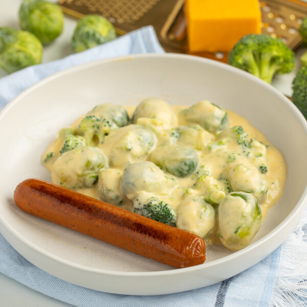 Pan-Fried Veggie Sausage with Cheesy Brussels Sprouts & Broccoli