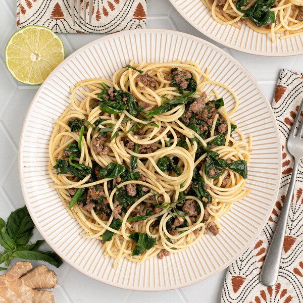 Asian Noodles with Veggie Ground, Lime, Basil & Spinach
