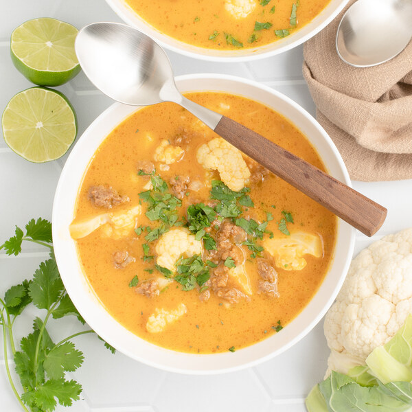 Chili-Spiced Pumpkin Soup with Veggie Ground, Cauliflower & Cilantro
