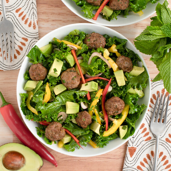 Thai-Inspired Veggie "Meatball" Salad with Kale, Peppers & Fresh Herbs