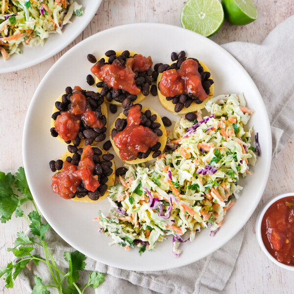 Black Bean-Polenta Stacks with Salsa & Creamy Avocado Slaw