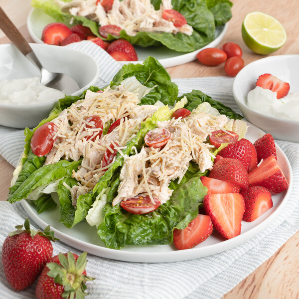 Chicken Caesar Salad "Wraps" with Strawberries & Lime Yogurt Dip