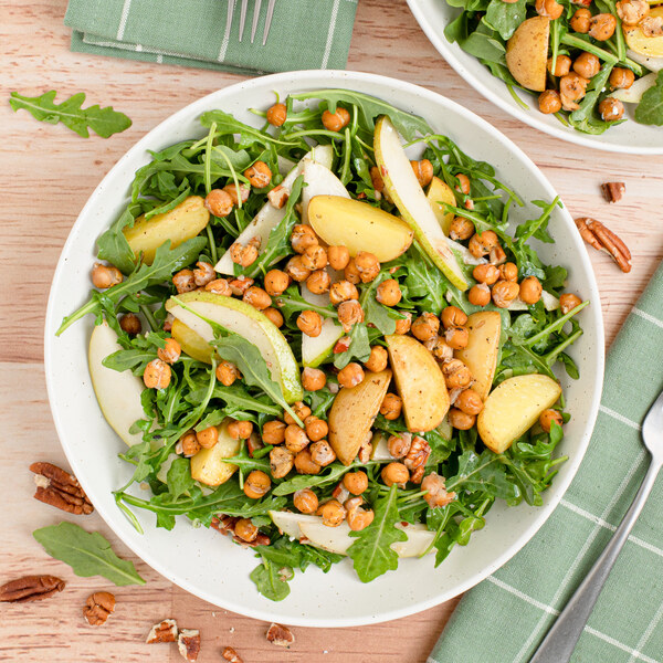 Honey-Dijon Arugula Salad with Chickpeas, Potatoes & Pear