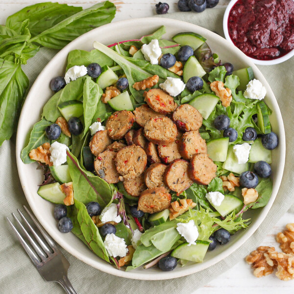 Veggie Sausage Salad with Walnuts, Goat Cheese & Blueberry Dressing