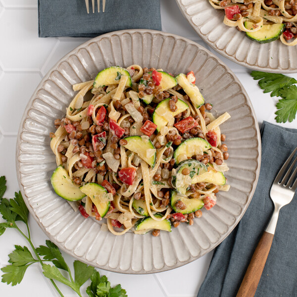Fettuccine Alfredo with Lentils, Bell Pepper, Zucchini & Parsley
