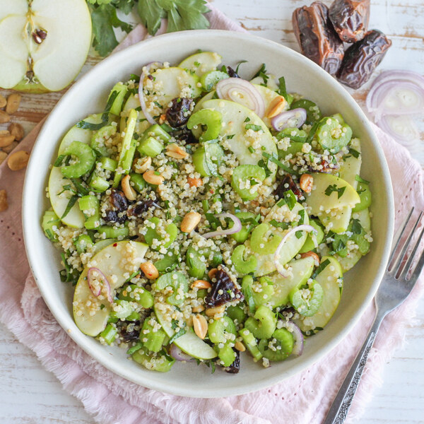 Celery-Apple Quinoa Salad with Peanuts, Dates & Parsley