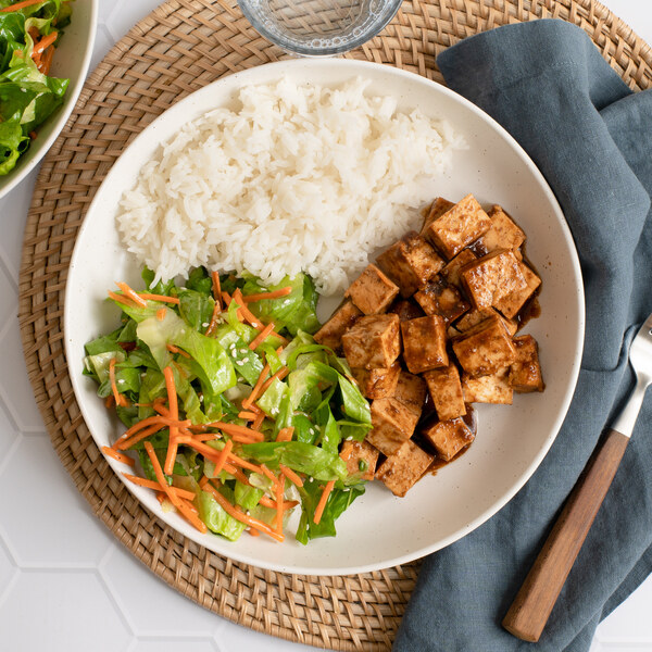 Baked Hoisin Tofu with Rice & Sesame Carrot-Romaine Salad