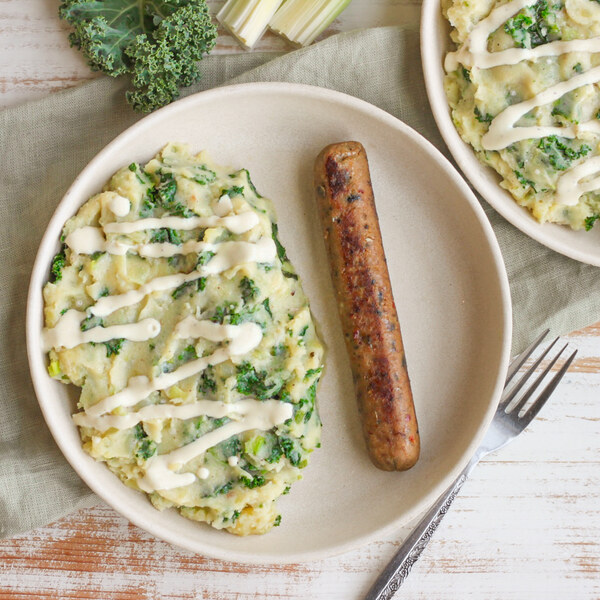 Veggie Sausage with Dutch-Style Potato Kale Mash & Dijon Yogurt Sauce