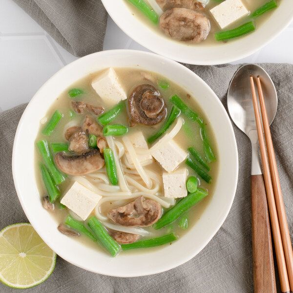 Thai Green Curry Soup with Tofu, Noodles, Mushrooms & Green Beans