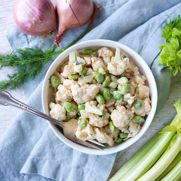 Creamy Cauliflower Salad with Edamame, Celery & Dill