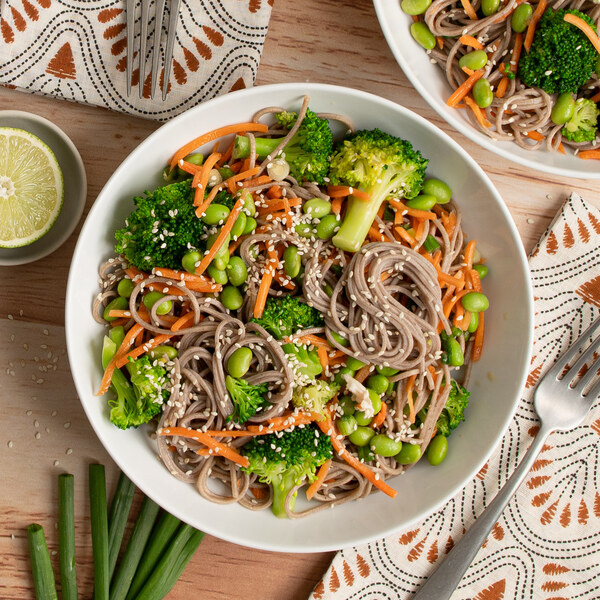 Sesame Soba Noodle Bowl with Edamame, Broccoli, Carrot & Miso Dressing