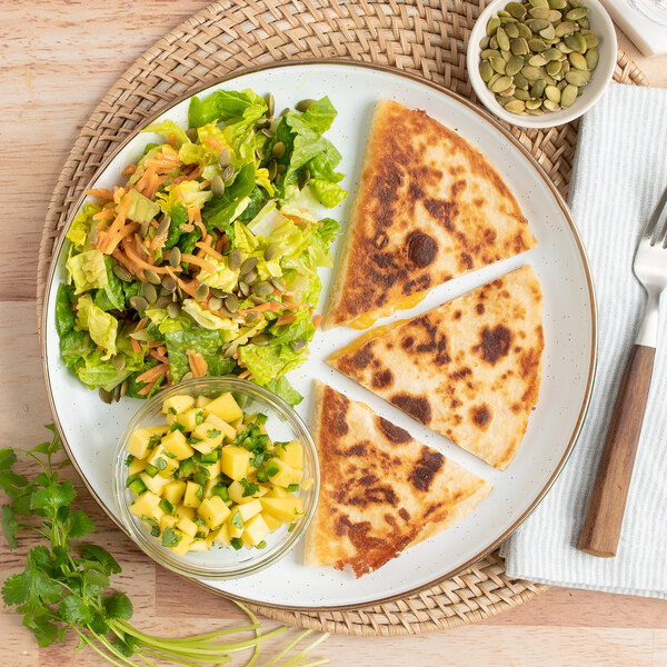 Cheese Quesadilla with Mango Salsa & Honey Mustard Romaine Salad