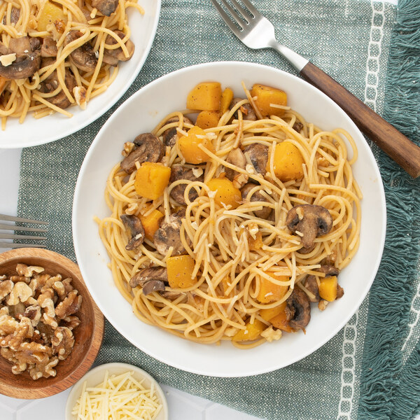 Miso Butter Pasta with Roasted Butternut Squash, Mushrooms & Walnuts