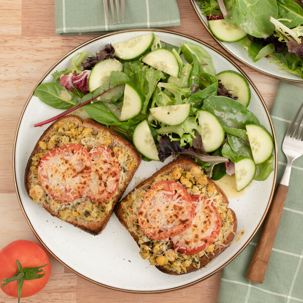 Tomato & Basil Pesto Chickpea Melts with Italian Mixed Green Salad