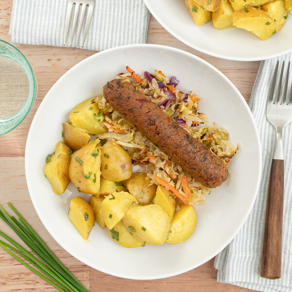 Baked Veggie Sausage with German-Style Cabbage & Honey Dijon Potatoes