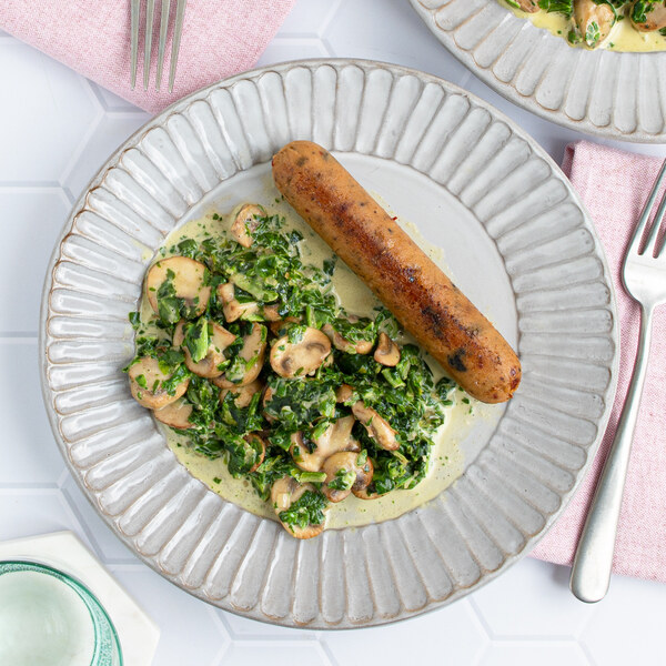 Seared Veggie Sausage with Creamy Mushroom-Spinach Sauté