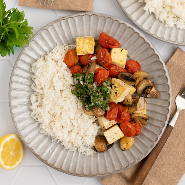 Tofu, Mushroom & Tomato Bake with Caper-Parsley Gremolata over Rice