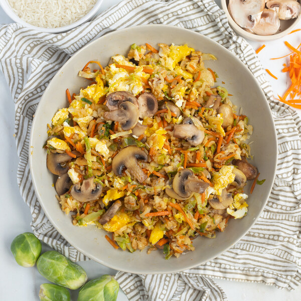 Egg Fried Rice with Brussels Sprouts, Mushrooms & Carrots
