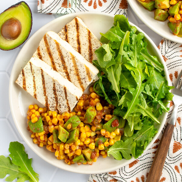 Grilled Tofu with Avocado-Corn Salsa & Dressed Arugula
