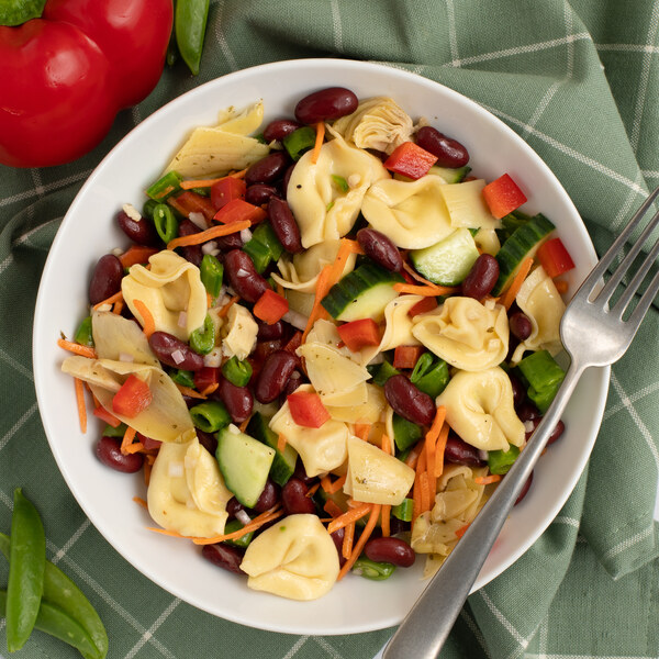 Tortellini Salad with Kidney Beans, Cucumber, Snap Peas & Artichokes