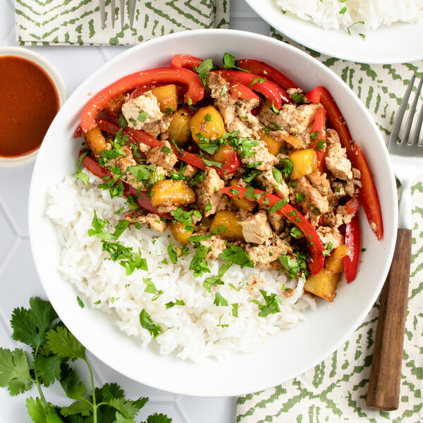 Sweet 'n' Spicy Tofu Stir-Fry with Pineapple, Bell Pepper & Rice